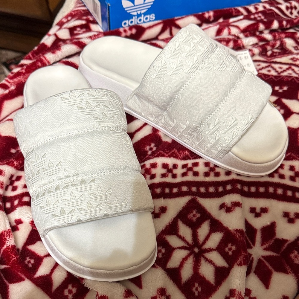 Adidas Women's Embossed White Slides